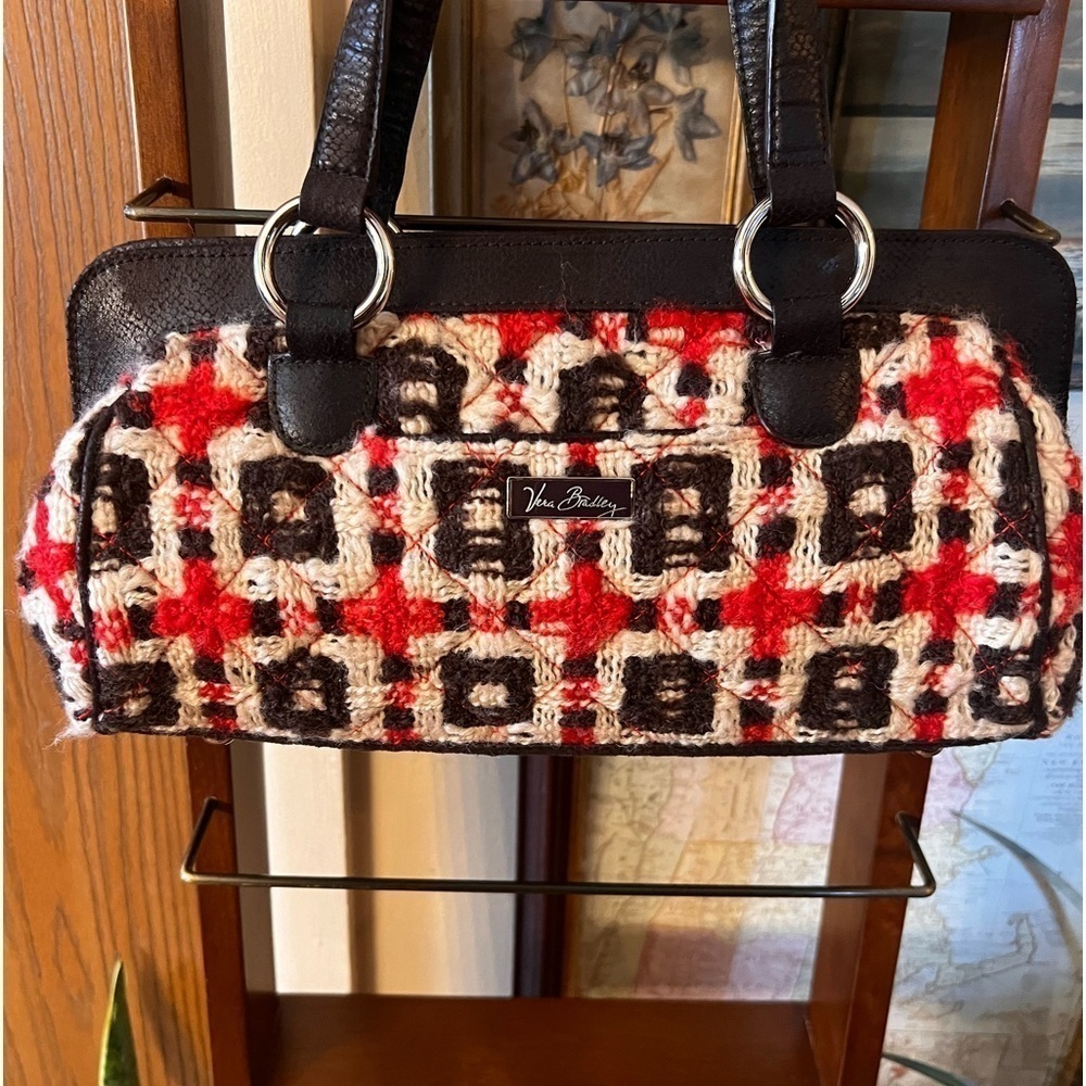 Vera Bradley Tweed Double Strap Handle Handbag Purse Studded Base